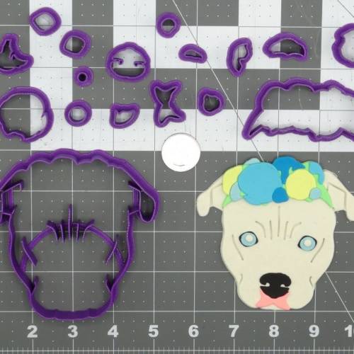 Dog - Pitbull Flower Crown Head 266-D177 Cookie Cutter Set 4 inch